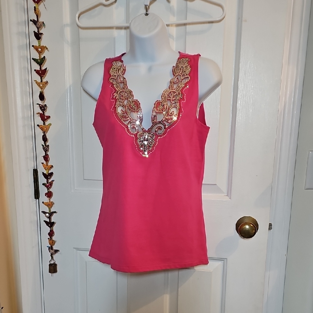 Boston Proper Fuchsia Embellished Tank Top